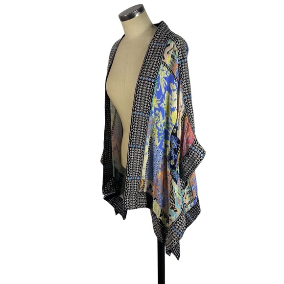John Mark Embroidered Trim Patchwork Kimono Cardigan XL Blue Black Multi Color - Picture 3 of 11